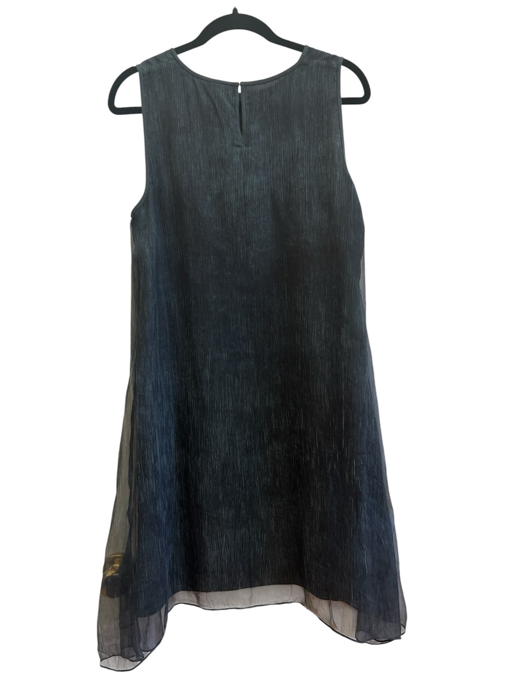 Eileen Fisher Black/Gray 100% Silk Crinkle Sleeveless Shift Dress M Lagenlook - Picture 3 of 5